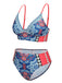 Blue 1940s Tribal Print V-Neck Swimsuit