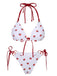 White 1960s Strawberry Lace-Up Halter Bikini Set