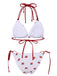 White 1960s Strawberry Lace-Up Halter Bikini Set