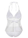 White 1930s Halter Backless Solid Swimsuit