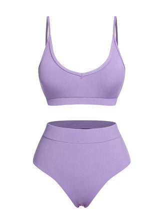 Purple 1950s Spaghetti Straps Solid Swimsuit