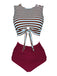 Red & Blue 1970s Striped Waist Tie Patchwork Swimsuit