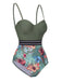 Green 1970s Tropical Patchwork Strap Swimsuit