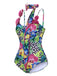 Multicolor 1950s Halter Artificial Flowers Swimsuit