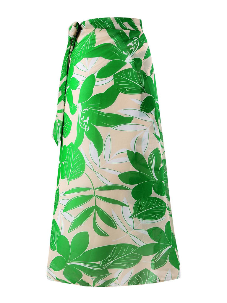 Green 1960s Plant Prints Long Cover-Up
