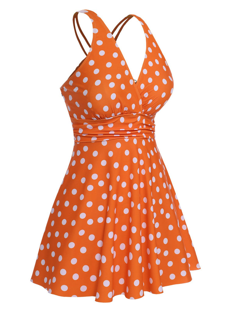 1930s Cross Straps Polka Dots Swimsuit