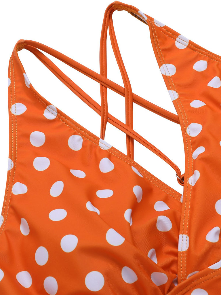 1930s Cross Straps Polka Dots Swimsuit