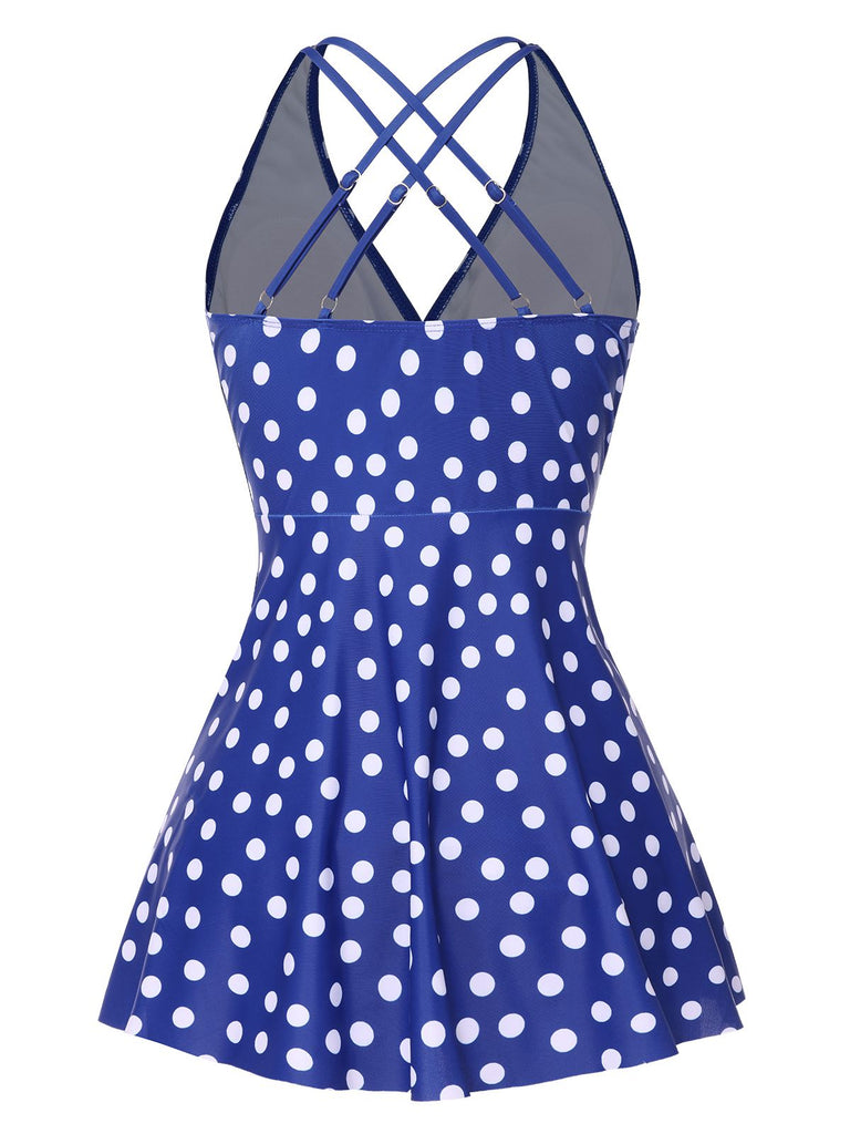 1930s Cross Straps Polka Dots Swimsuit