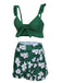 Green 1960s Strap Floral Ruffles Swimsuit