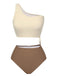 Brown 1930s Metal Button One-Shoulder Swimsuit