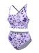 Purple 1930s Floral Irregular Shoulder Straps Swimsuit