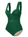 Green 1930s Solid Belt Backless Swimsuit