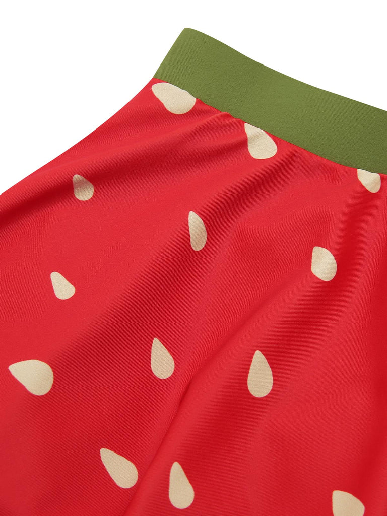 [Pre-Sale] Red 1950s Spaghetti Strap Ruffles Strawberry Swimsuit