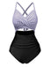 Blue 1940s Stripe Patchwork Hollow One-Piece Swimsuit