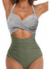 Blue 1940s Stripe Patchwork Hollow One-Piece Swimsuit