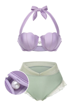 Lavender 1970s Mermaid Shell Halter Bikini Set