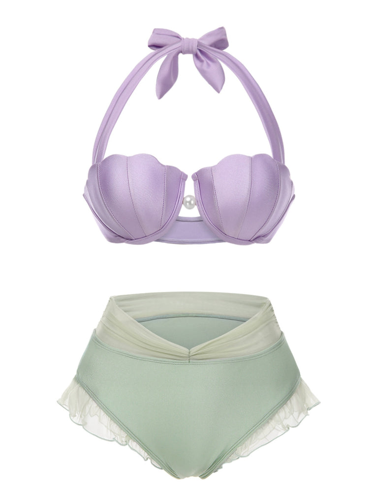 [Pre-Sale] Lavender 1970s Mermaid Shell Halter Bikini Set