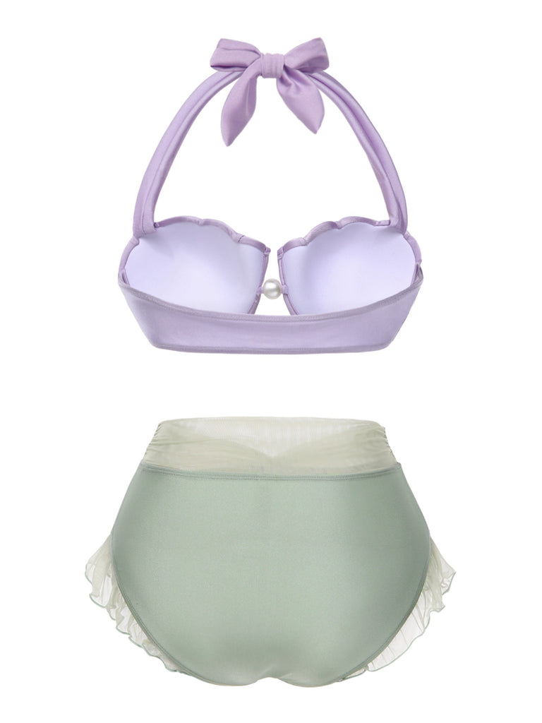 [Pre-Sale] Lavender 1970s Mermaid Shell Halter Bikini Set