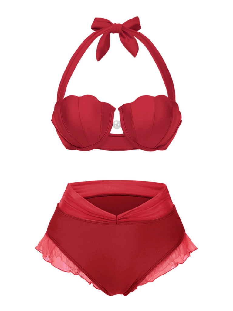 Lavender 1970s Mermaid Shell Halter Bikini Set