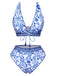 Blue 1970s Floral High-Waist Swimsuit