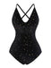 Black 1960s Velvet Back Cross Straps Swimsuit