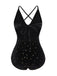 Black 1960s Velvet Back Cross Straps Swimsuit