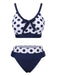 Dark Blue 1950s Polka Dot Bow Patchwork Bikini Set