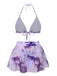 3PCS Purple 1970s Irregular Print Bikini Set