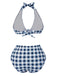 Blue 1950s Halter High-Waist Plaids Swimsuit