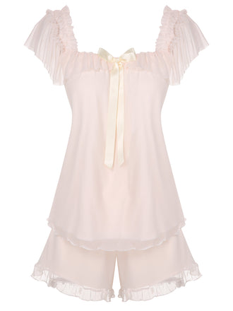 Pink 1950s Square Collar Ribbon Pajamas