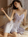 Lavender 1970s Lace Patchwork Stitching Butterfly Nightgown