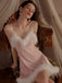 1970s Sheer Patchwork V-Neck Plush Nightgown
