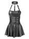 2PCS Black 1980s Gothic PU Leather Halter Top & Skirt
