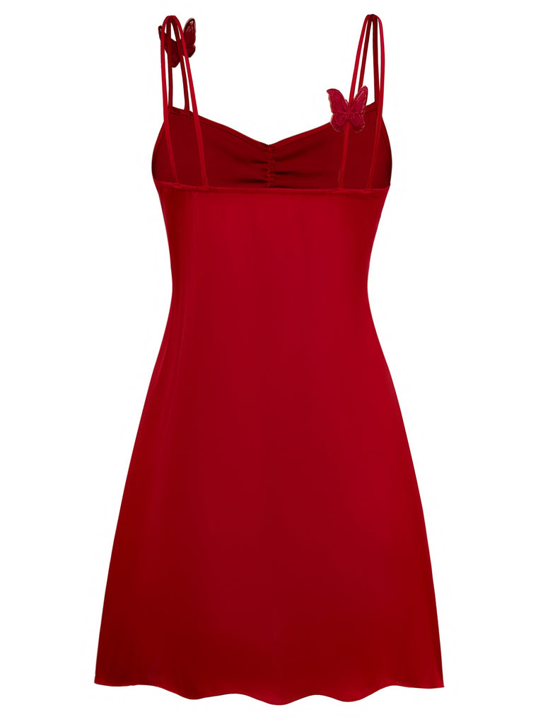 [Pre-Sale] Red 1940s Satin 3D-Butterfly Split Slip Nightgown