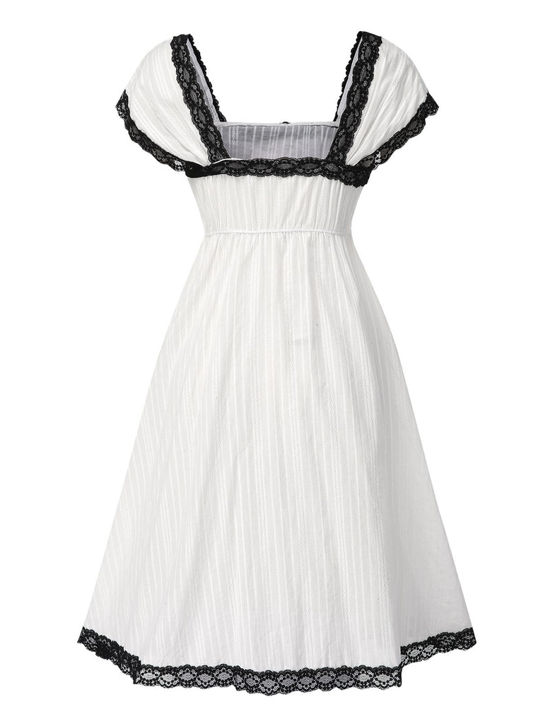 [Pre-Sale] White 1940s Cotton Lace Stripe Cap Sleeve Nightdress