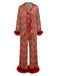 [Pre-Sale] Red 1950s Holly & Candy Cane Stripes Feather Pajama Set