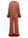 [Pre-Sale] Red 1950s Holly & Candy Cane Stripes Feather Pajama Set