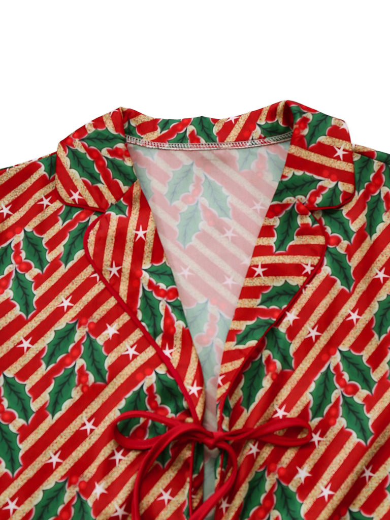 [Pre-Sale] Red 1950s Holly & Candy Cane Stripes Feather Pajama Set