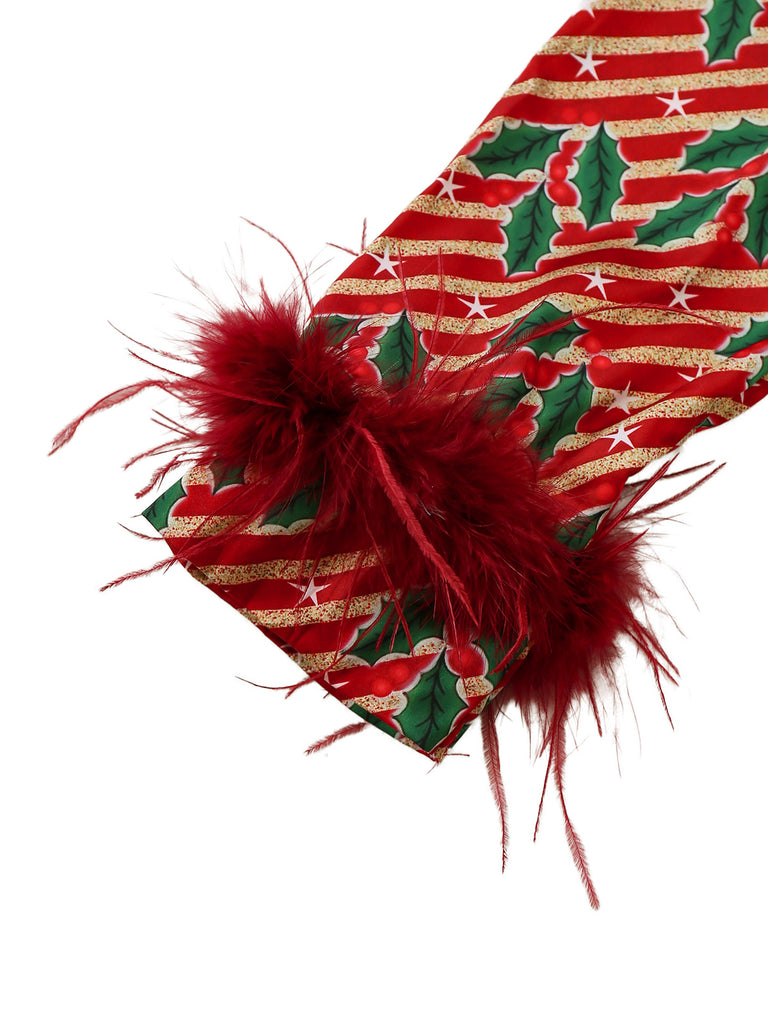 [Pre-Sale] Red 1950s Holly & Candy Cane Stripes Feather Pajama Set