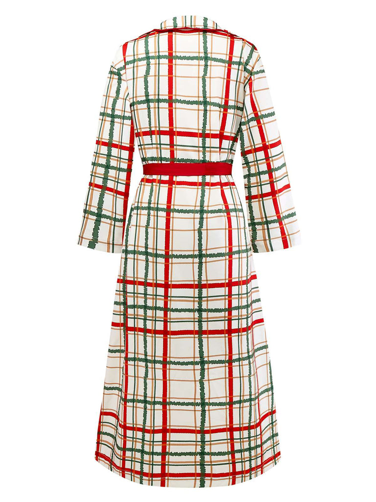 [Pre-Sale] Cream Color 1950s Christmas Plaid Petal Collar Lapel Robe