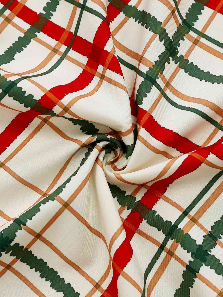 [Pre-Sale] Cream Color 1950s Christmas Plaid Petal Collar Lapel Robe