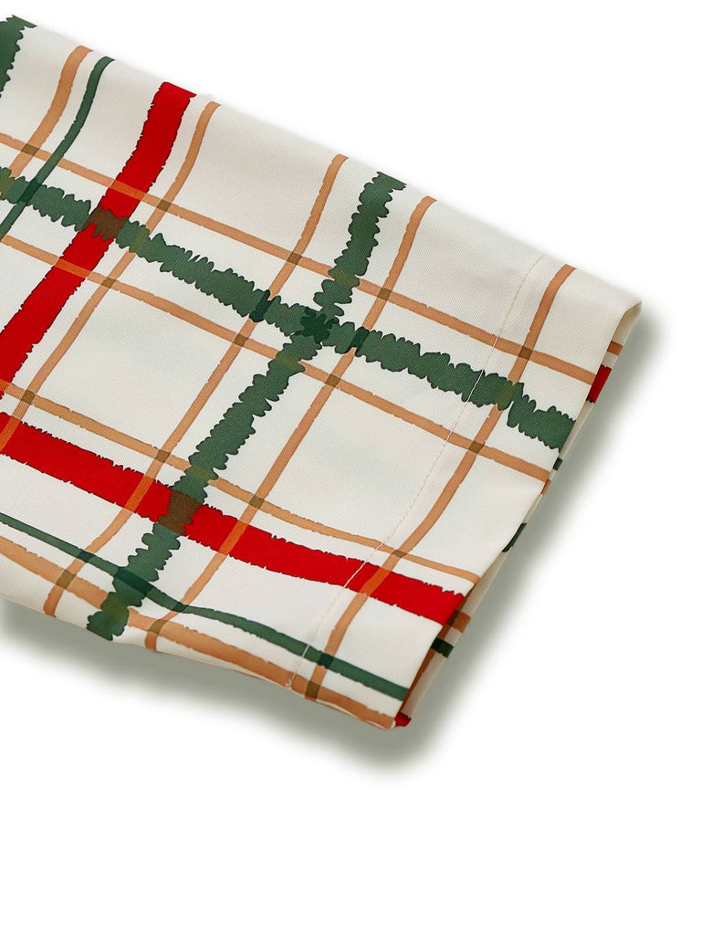 [Pre-Sale] Cream Color 1950s Christmas Plaid Petal Collar Lapel Robe