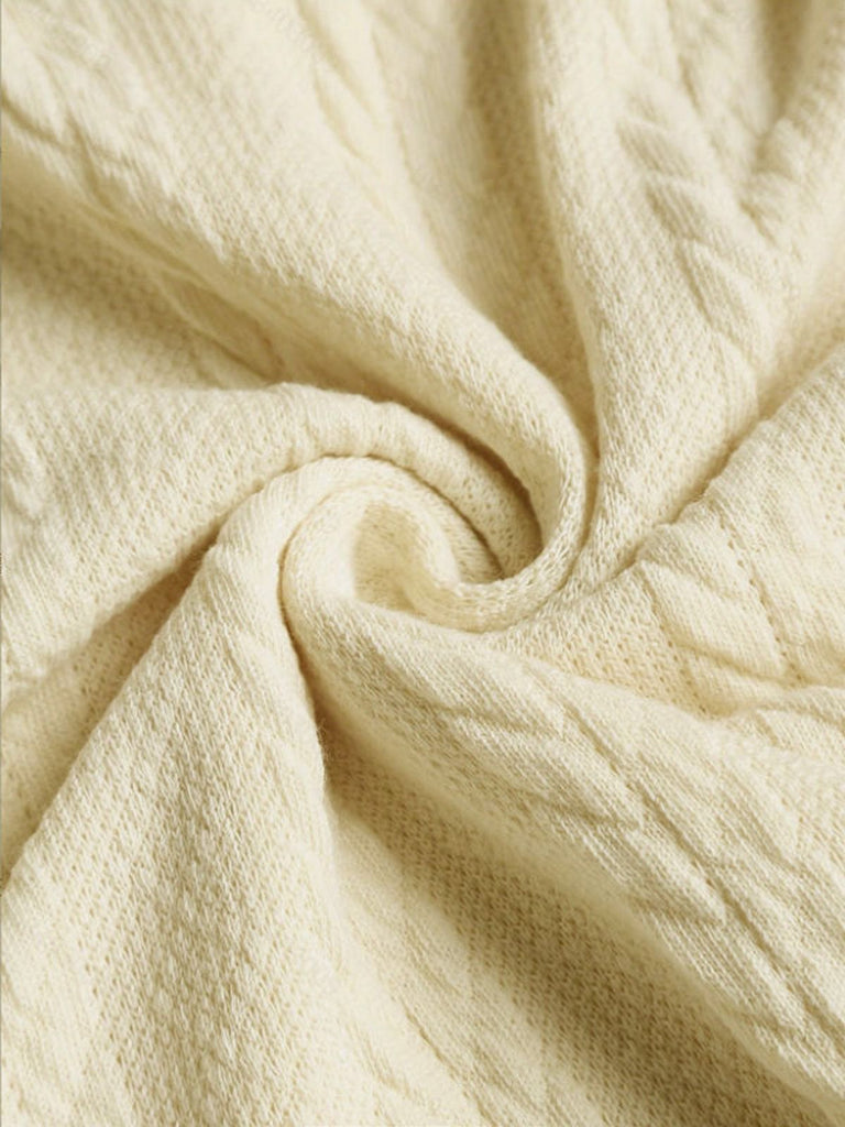 Beige 1960s Solid Faux Button Knitted Sweater