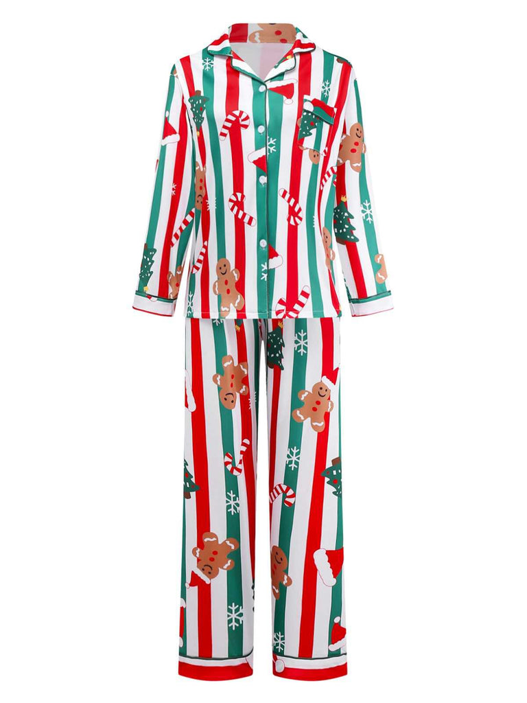 1950s Christmas Gingerbread Candy Cane Pajama Set