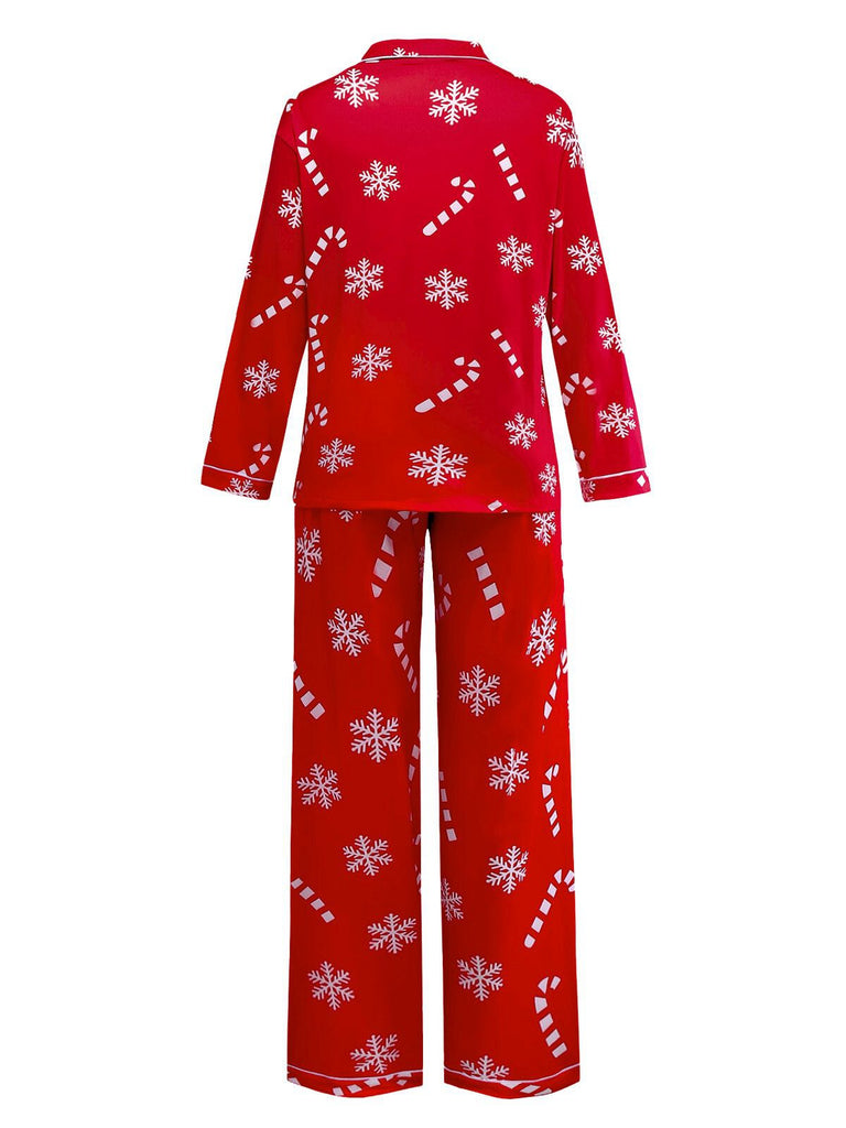 Red 1950s Christmas Snowflake Candy Cane Pajama Set