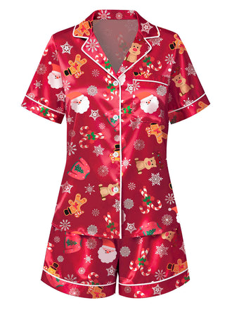 [Pre-Sale] Red 1950s Lapel Christmas Print Pajama Set