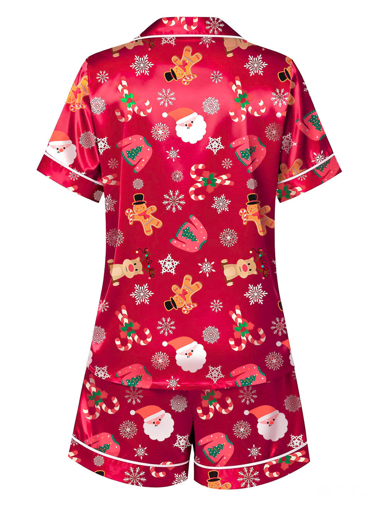 [Pre-Sale] Red 1950s Lapel Christmas Print Pajama Set