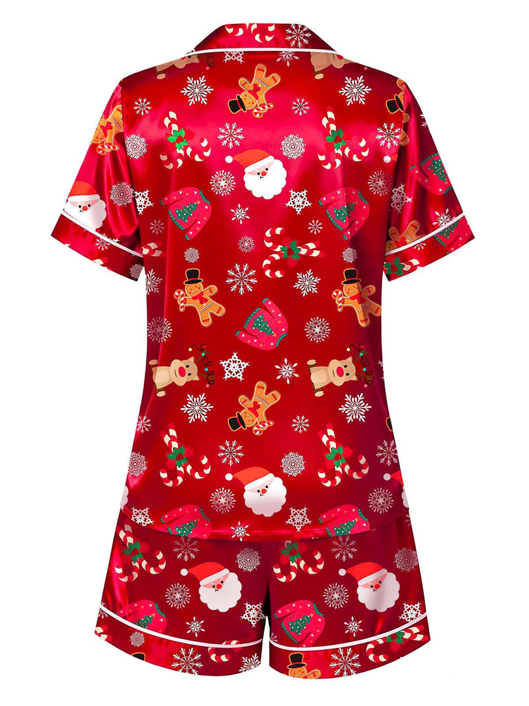 [Pre-Sale] Red 1950s Lapel Christmas Print Pajama Set