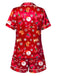 [Pre-Sale] Red 1950s Lapel Christmas Print Pajama Set