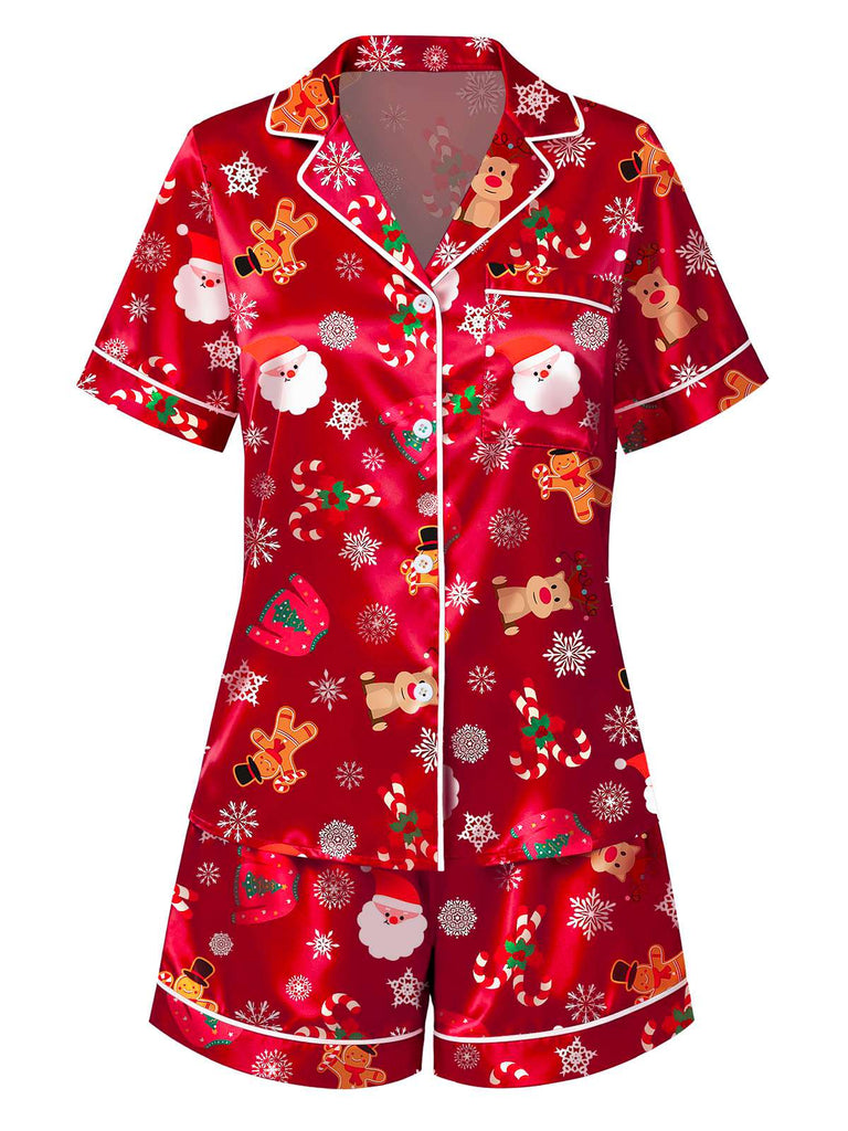 [Pre-Sale] Red 1950s Lapel Christmas Print Pajama Set